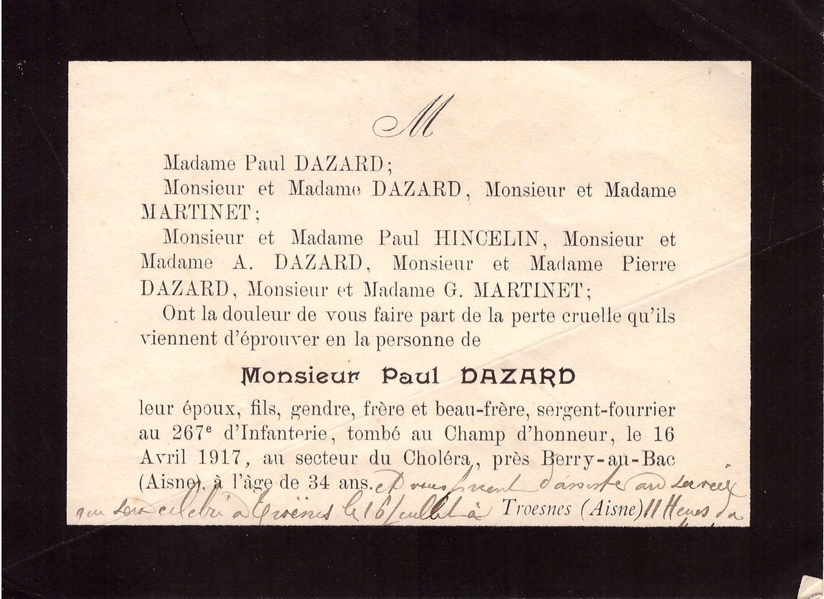 Paul DAZARD 16/04/1917