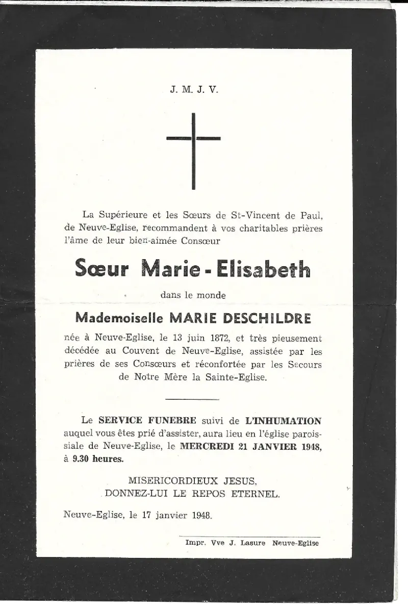 Marie DESCHILDRE 17/01/1948