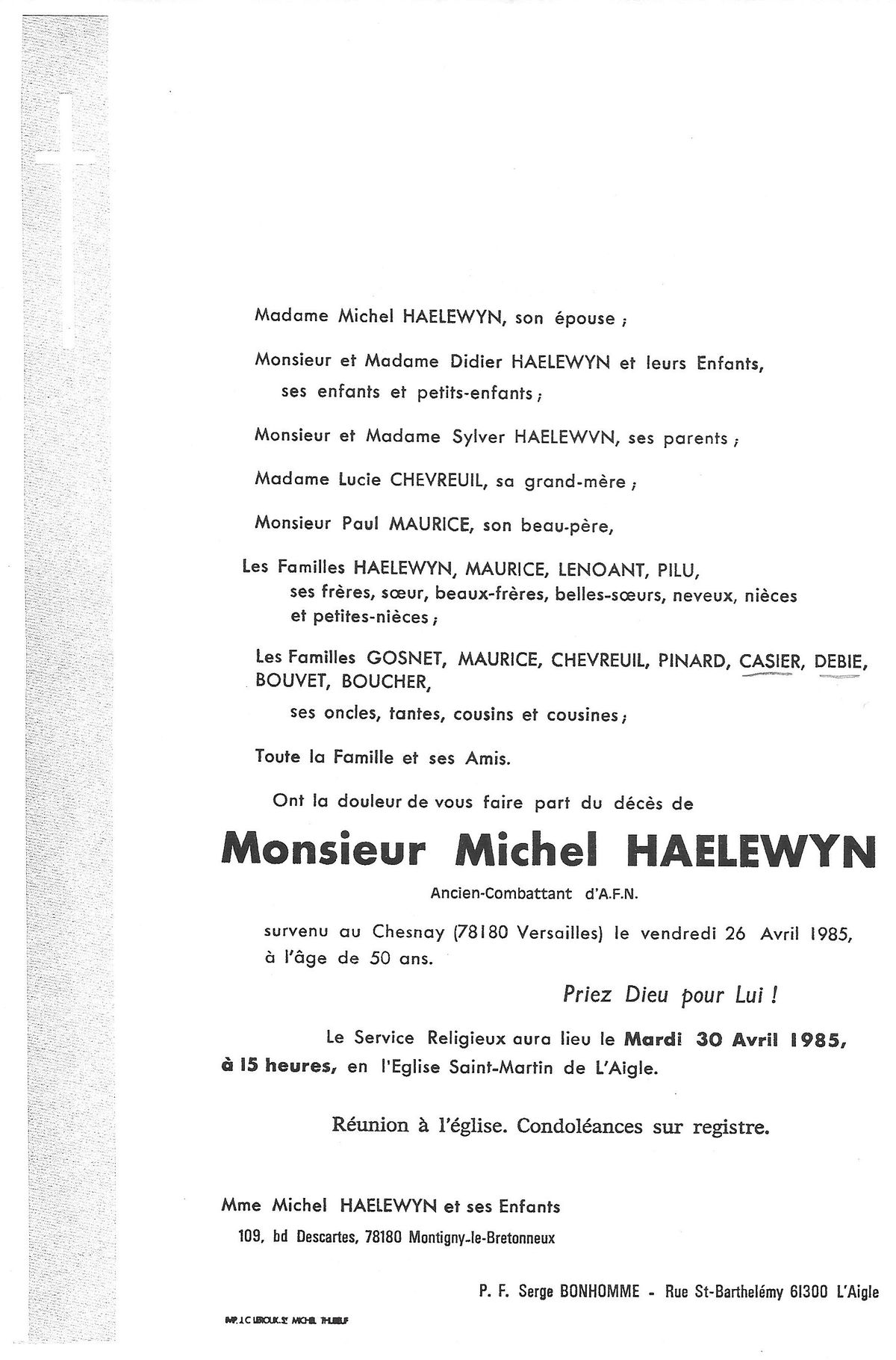 Michel HAELEWYN 26/04/1985