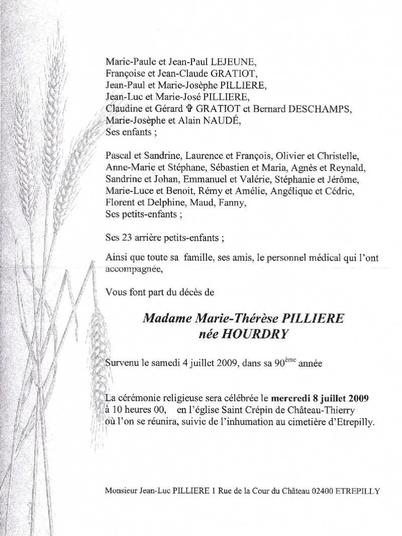 Marie-Therese HOURDRY 04/07/2009