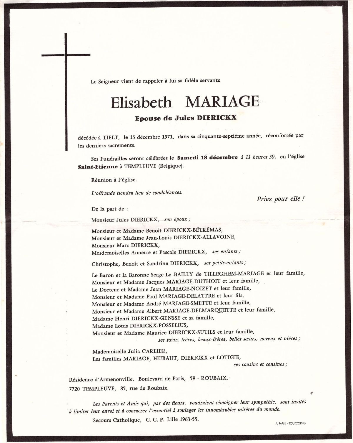 Elisabeth MARIAGE 15/12/1971