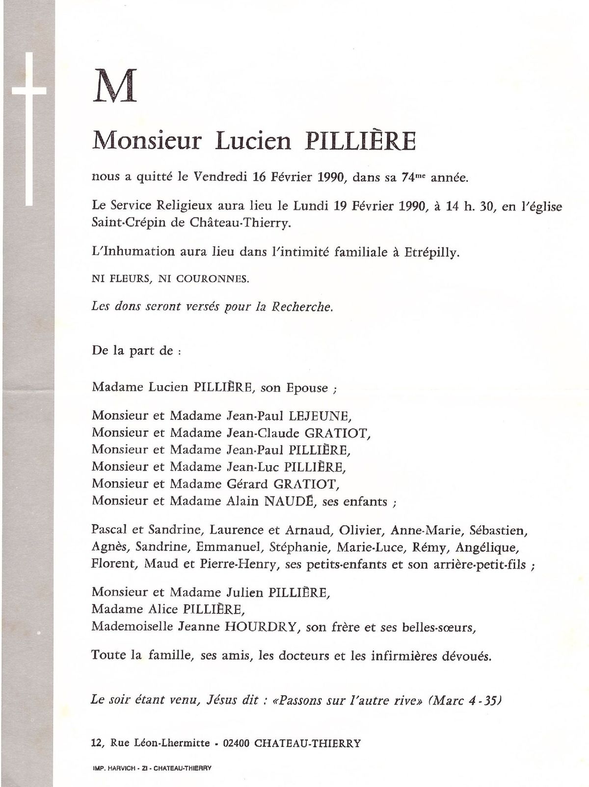 Lucien PILLIERE 16/02/1990