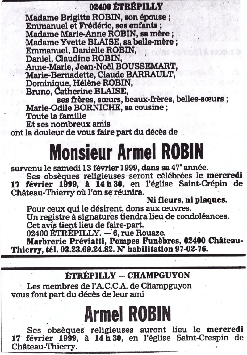 Armel ROBIN 13/02/1999