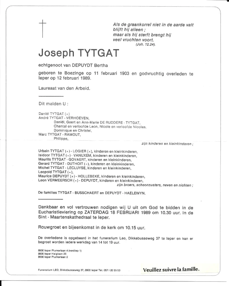 Joseph TYTGAT 12/02/1989