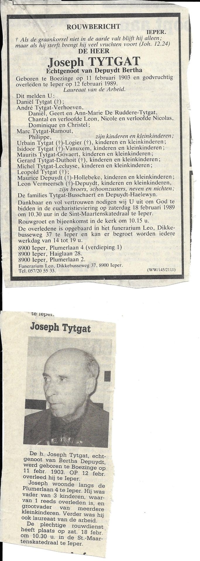 Joseph TYTGAT 12/02/1989