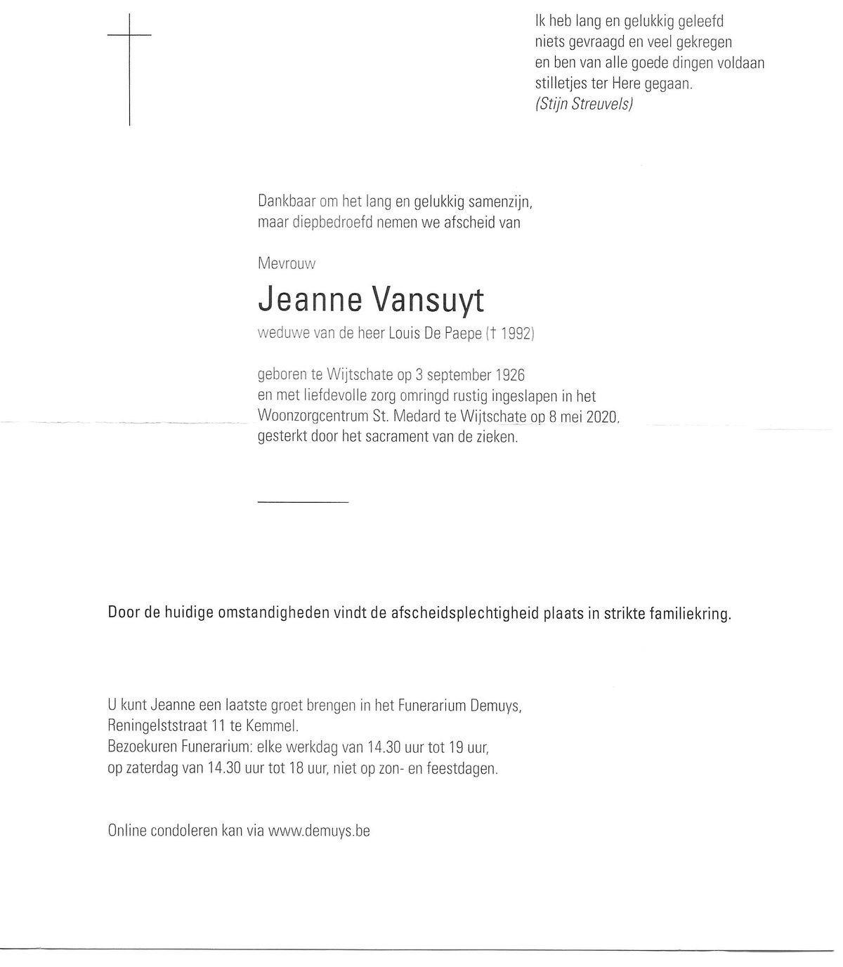 Jeanne VANSUYT 08/05/2020