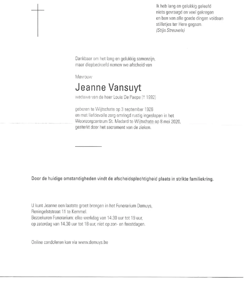 Jeanne VANSUYT 08/05/2020