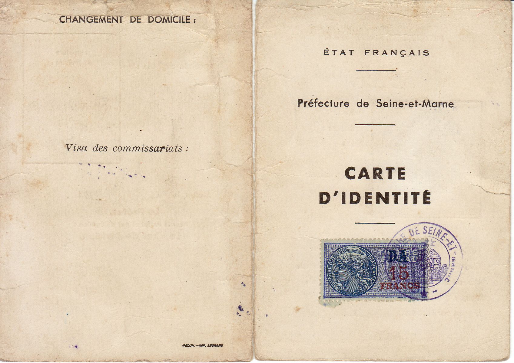 Carte d'identité - 1943 - Edmond Denis GALLOIS