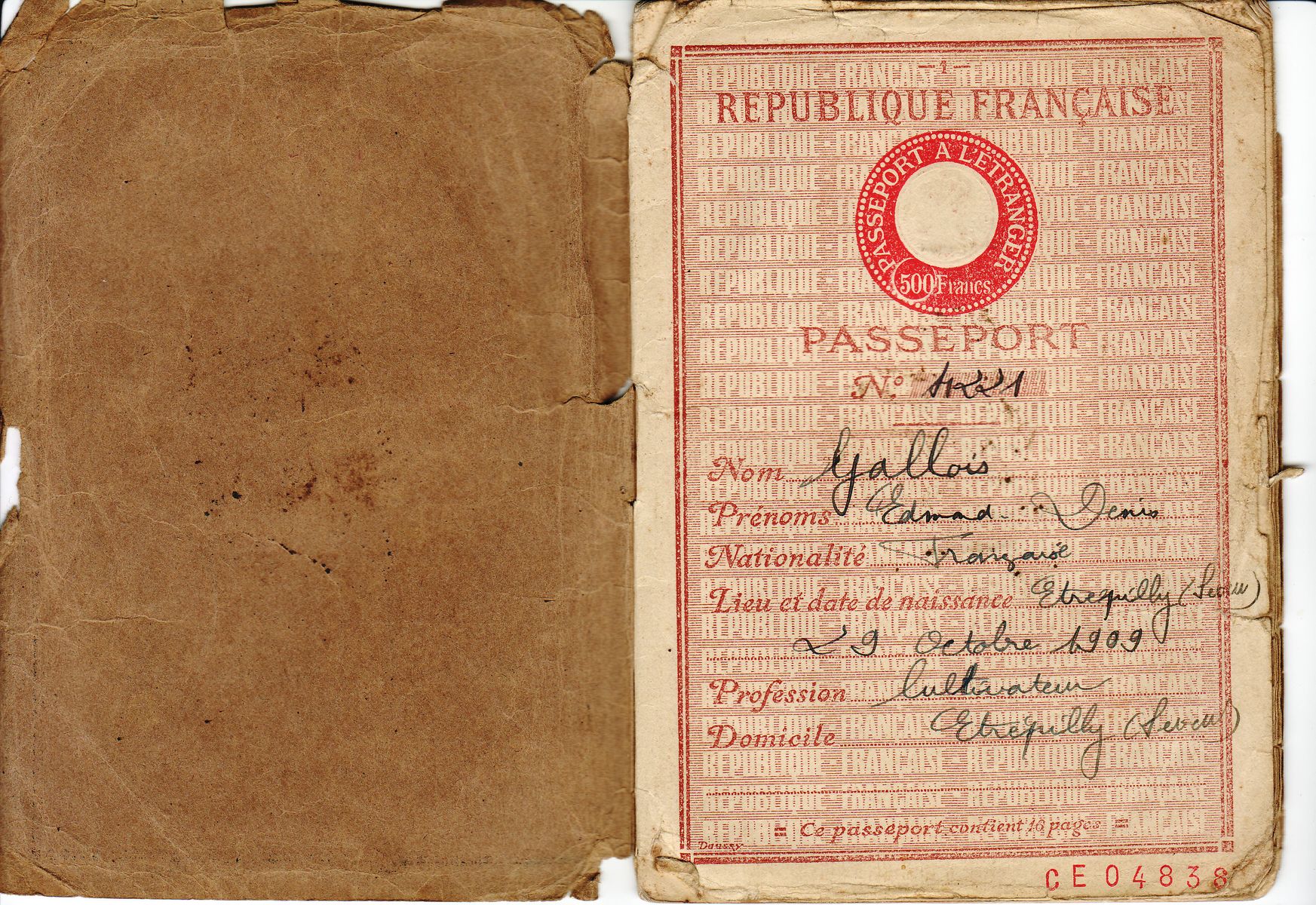 Passeport - 1947 - Edmond Denis GALLOIS