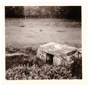 Sur la gauche, l'escalier permettant un accès plus facile à l'ouverture ménagée dans la roche.