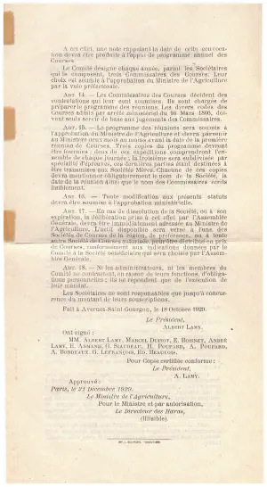 Statuts de la société des courses 1/2