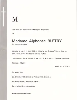 Lucienne HOURDRY 11/05/1982