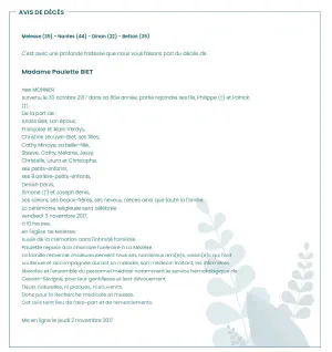 Paulette MONNIER épouse André BIET 30/10/2017