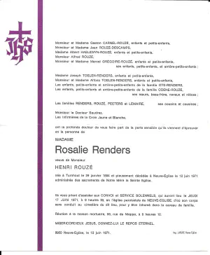 Rosalie RENDERS 12/06/1971