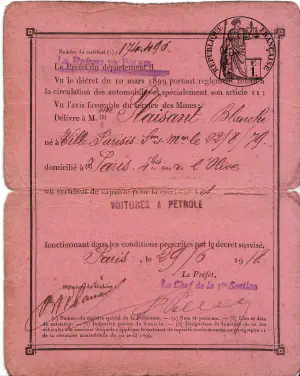 Certificat de capacité de conduite - 1918 - Blanche AUBRY épouse PLAISANT
